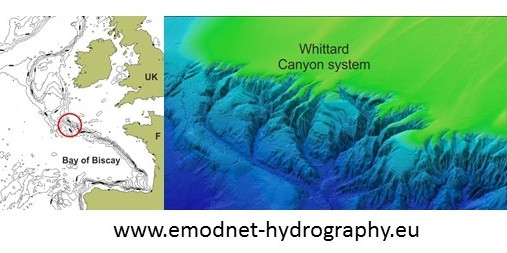 Location and multibeam profile of the seafloor of Whittard Canyon