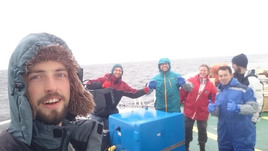 We are enjoying the wildlife in the Arctic while handling our samples that are in incubators on the deck. 