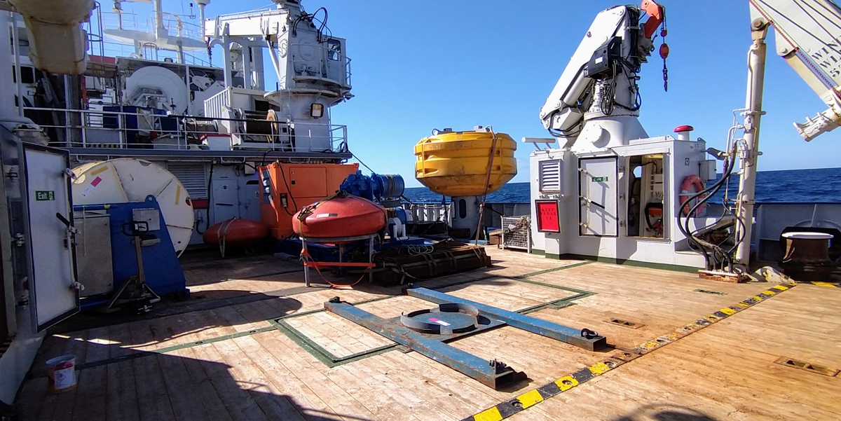 RV Pelagia's aft deck with special custom-made tools