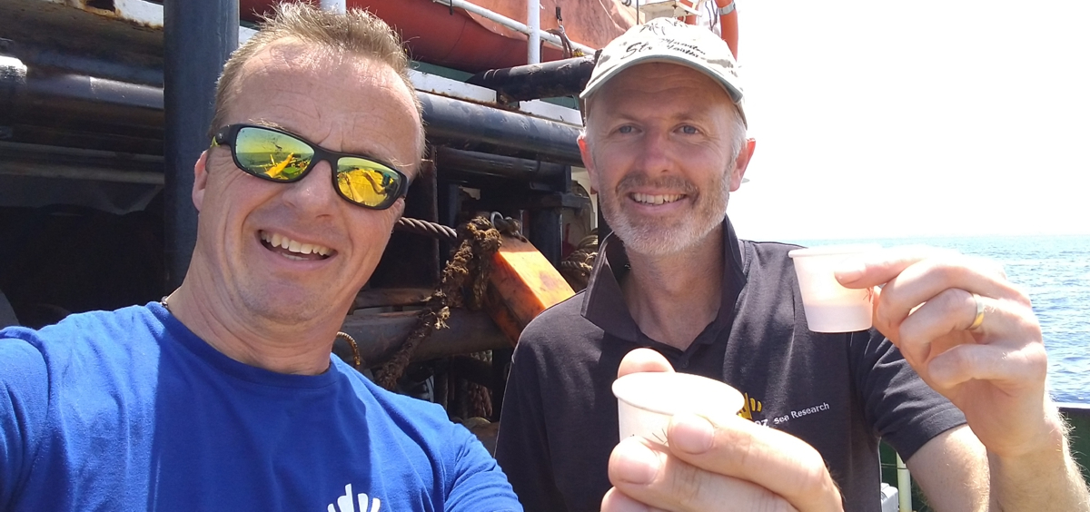 Yvo and Jan-Berend enjoying an iced-espresso on deck.