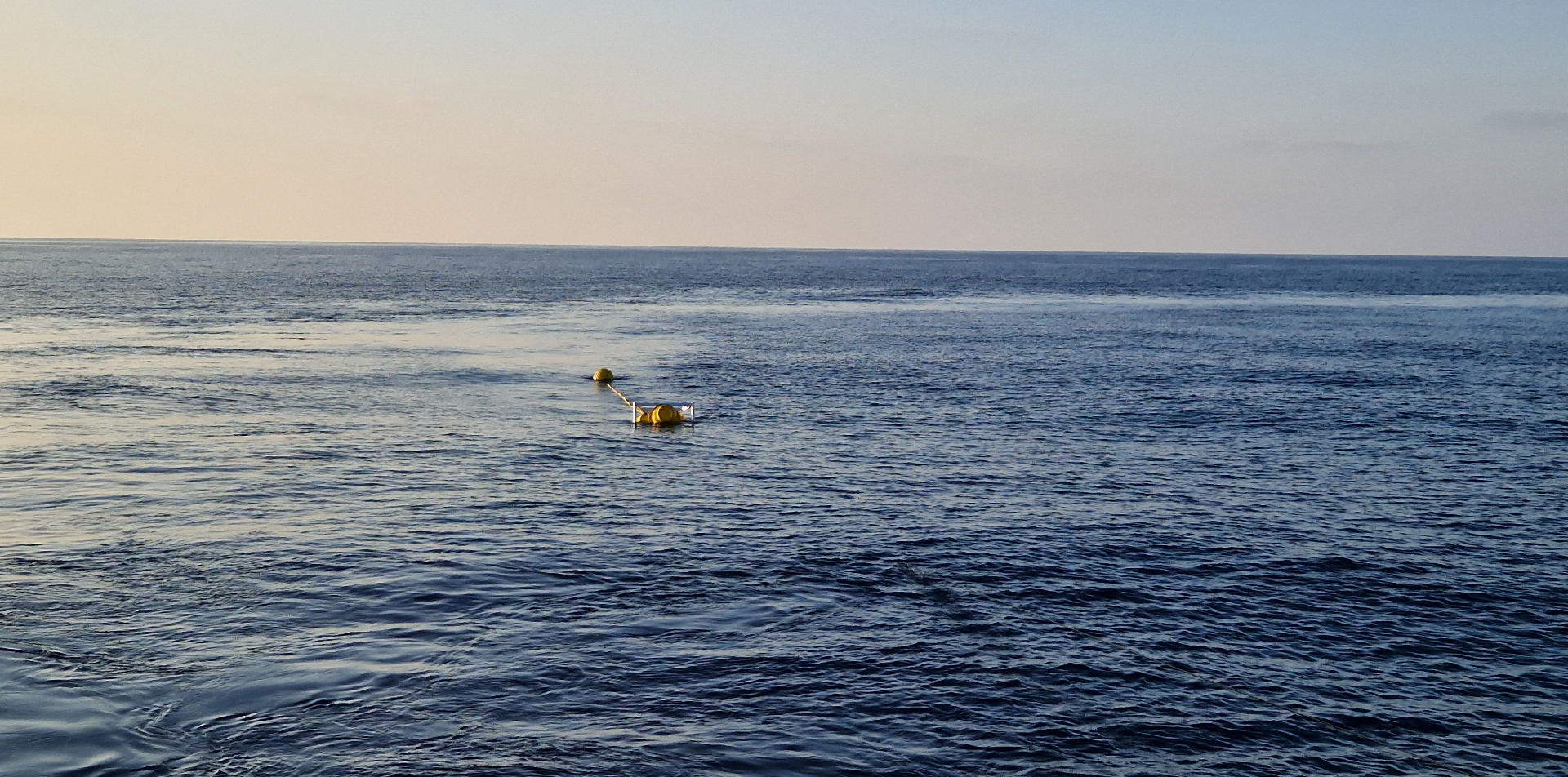 An amazingly calm sea state allows us to see the mooring's top floats for miles.