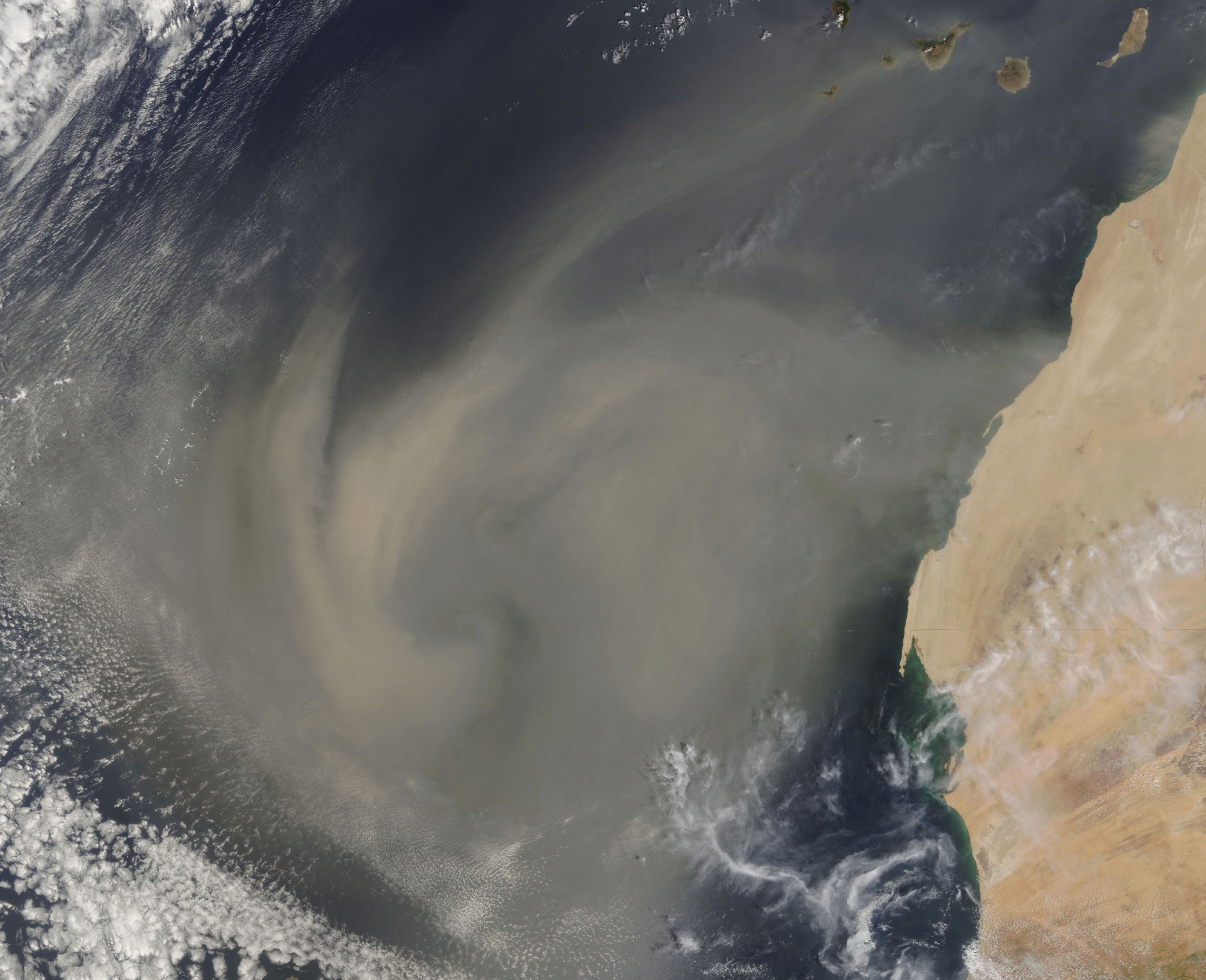 Satellite image of Sahara dust storm moving over the Atlantic Ocean. Photo: NASA.org