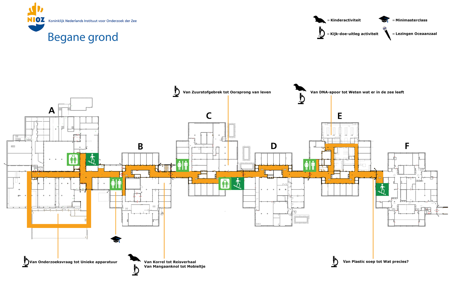 Plattegrond van de activiteiten op de begane grond