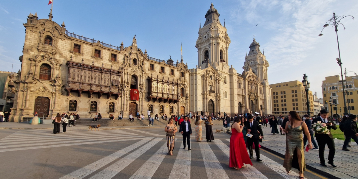 Plaza Mayor in Lima with a view on the magnificent cathedral and city hall