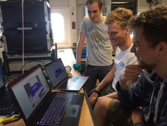 Philippe, Hans and Victor contemplating the position of the South Atlantic Garbage Patch. Philippe, Hans and Victor contemplating the position of the South Atlantic Garbage Patch.