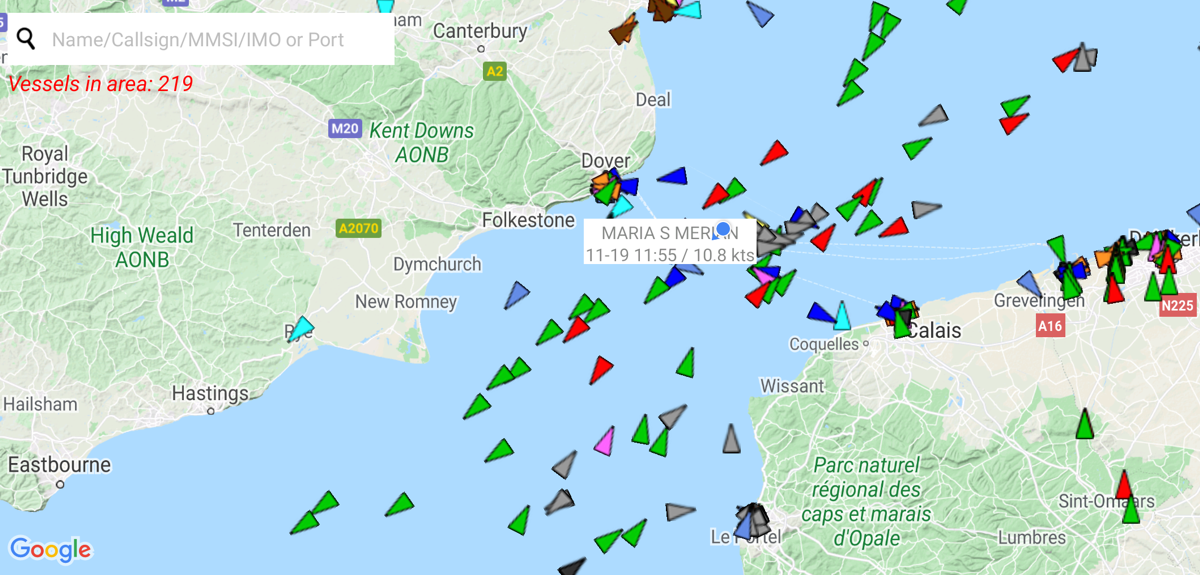 Screenshot of the Shipfinder app showing RV Maria S Merian in the English Channel