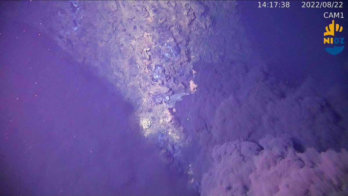Black smoke belching out of the hydrothermal vent chimneys 