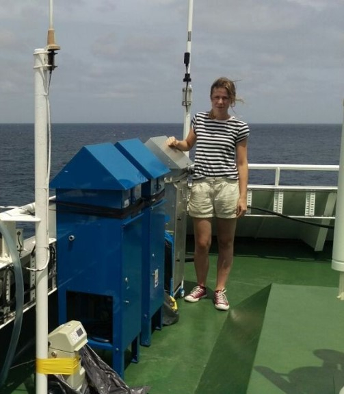 On top of the bridge of R/V James Cook crossing the North Atlantic collecting dust samples