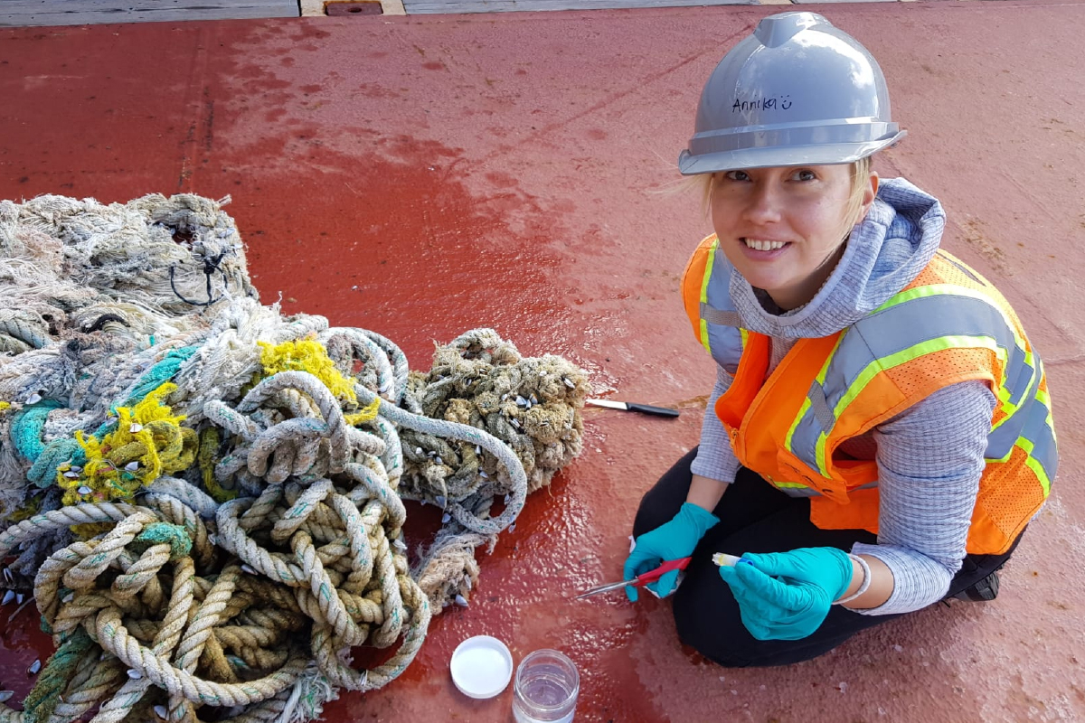 Annika while doing fieldwork at sea. Photo: Annika Vaksmaa