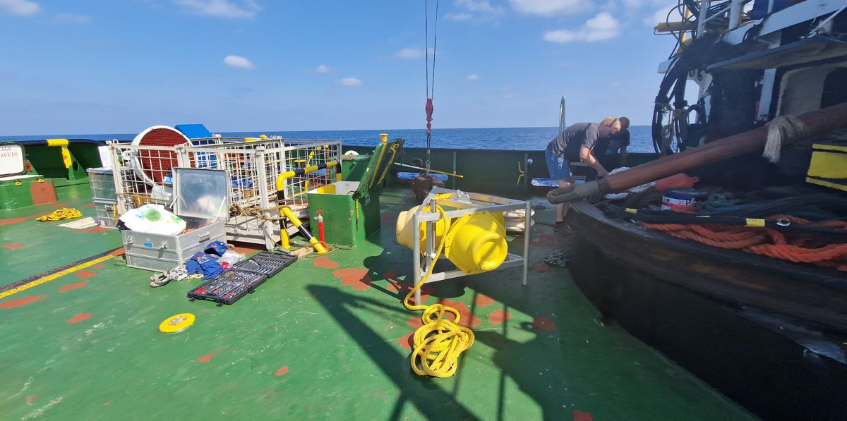 Our equipment and materials on deck of Tug Lione; we prepare for the mooring operations.