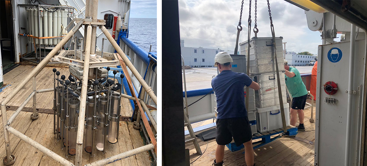 Installing all equipment on board, CTD and multicorer are ready for action. Photo: Francien Peterse