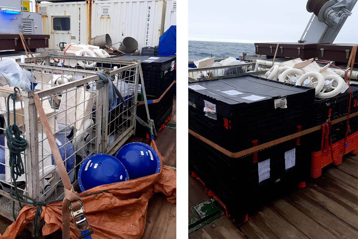 First drifters ready to be deployed. They will follow freshwater out of the East Greenland Current.