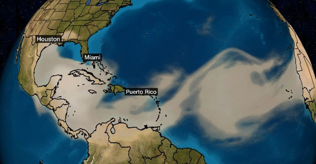 Godzilla carries huge amounts of dust across the Atlantic Ocean  (image from severe weather.com)