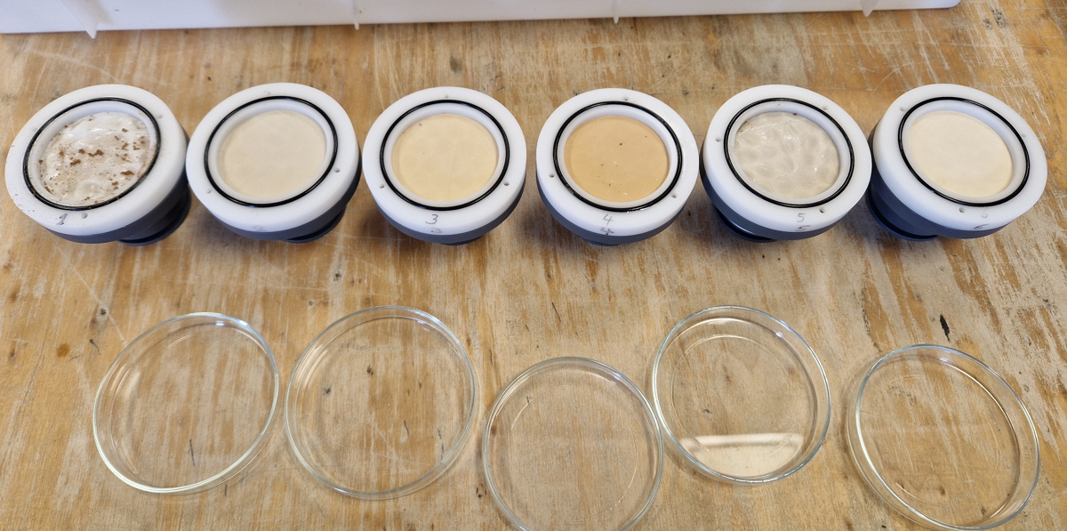 Dust filters showing varieties of orange, caused by different amounts and/or composition of Saharan dust