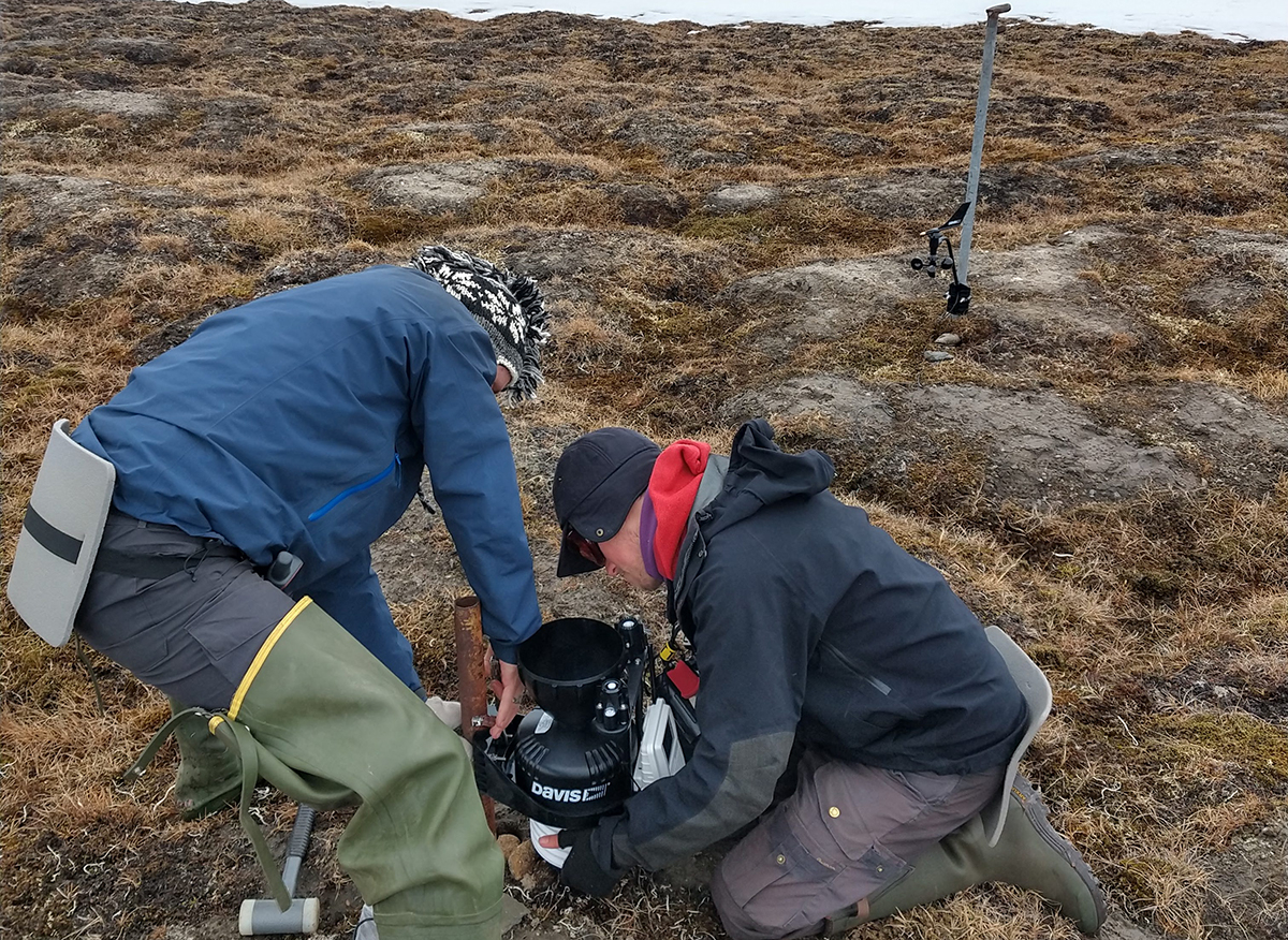 7 June 2019 Misha and Thomas installing the weather station, needed to record the severities of the Arctic summer weather.