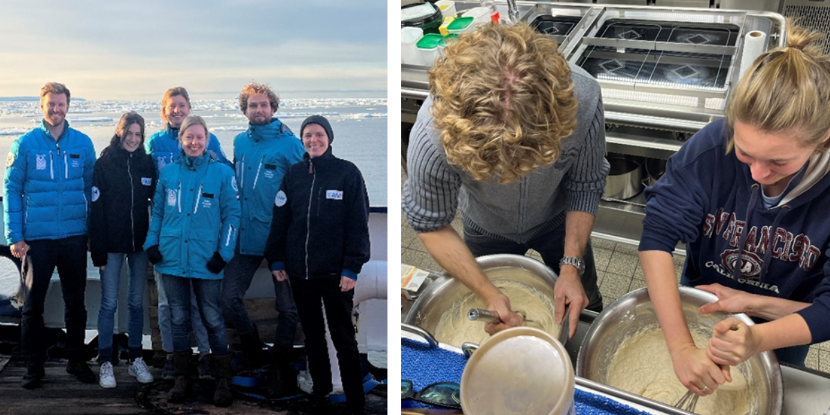 Left: Our Trace Metal Team (Photo: Silla Thomsen). Right: Preparation of oliebollen (Photo: Marrit Jacob)