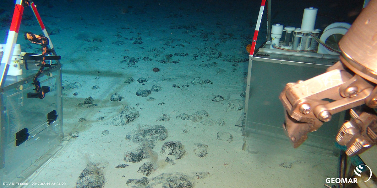 NIOZ CUBEs at seafloor. Photo: ROV KIEL 6000, GEOMAR). 