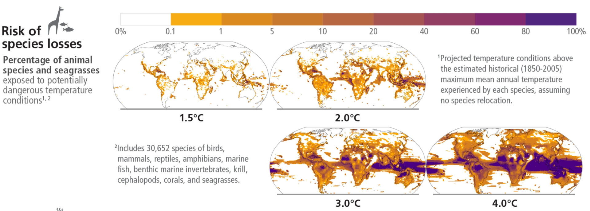 Scenarios of biodiversity loss as a result to global warming. Source: IPCC AR6 synthesis, 20 March 2023, IPCC.ch