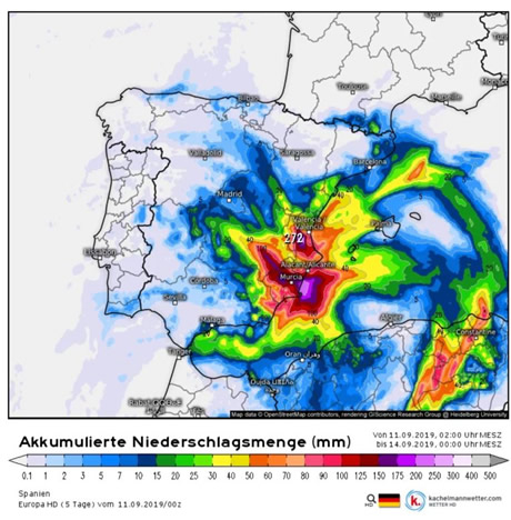 Bad weather in Spain on 11 September 2019. 