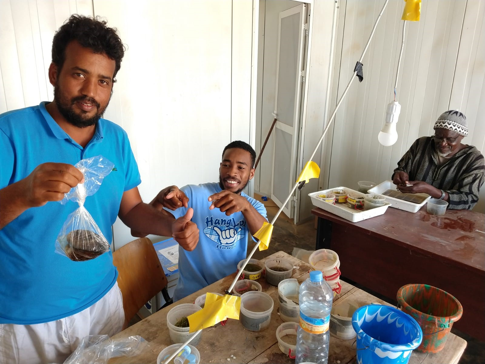 Benthos team sorting previously collected benthos samples. Photo: Jan van Gils