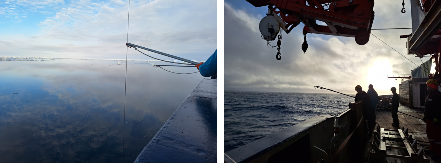 From smooth coastal waters to choppy Southern Ocean waters, we are always ready to fish our CTD out of the water. Photos: Florine Kooij