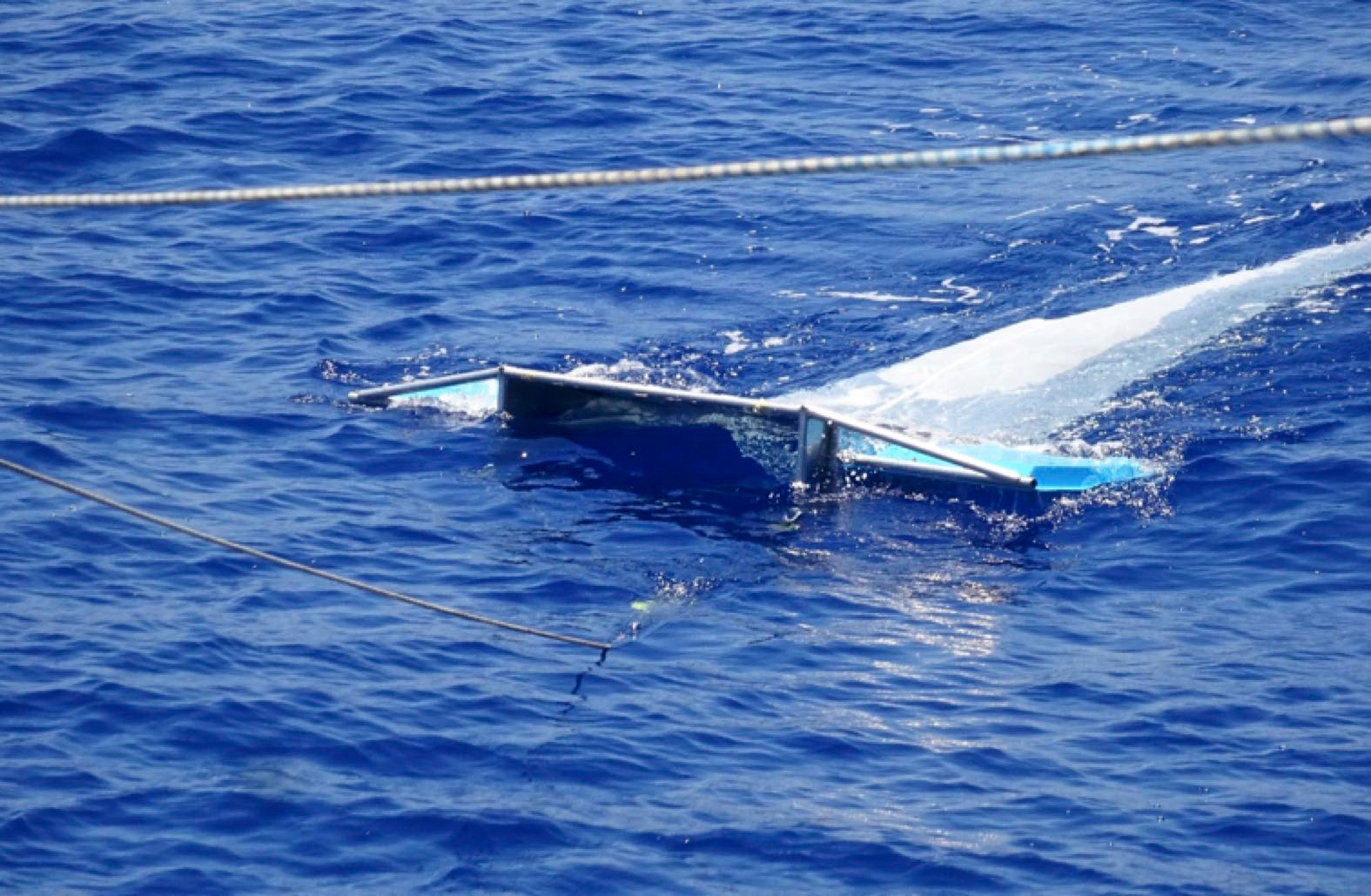 Manta Trawl Collection of microplastics and Sargassum. Photo: Michiel Klaassen