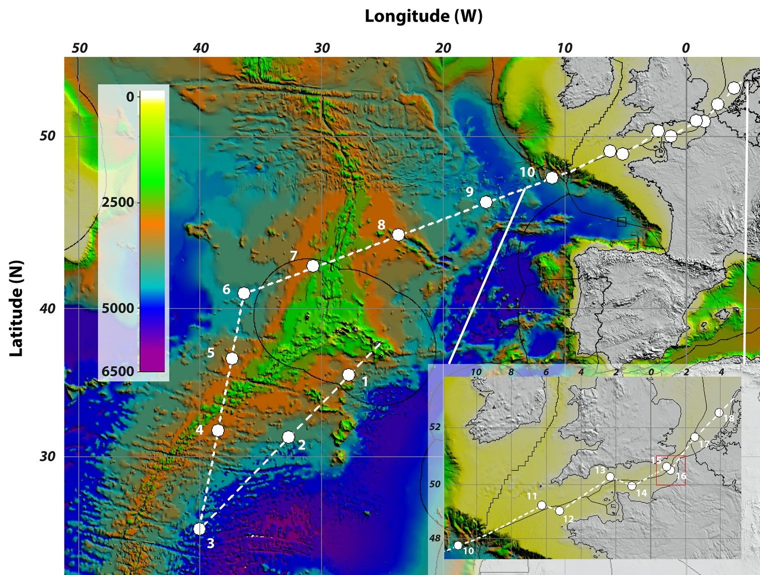 Intential route from Azores to home port Texel