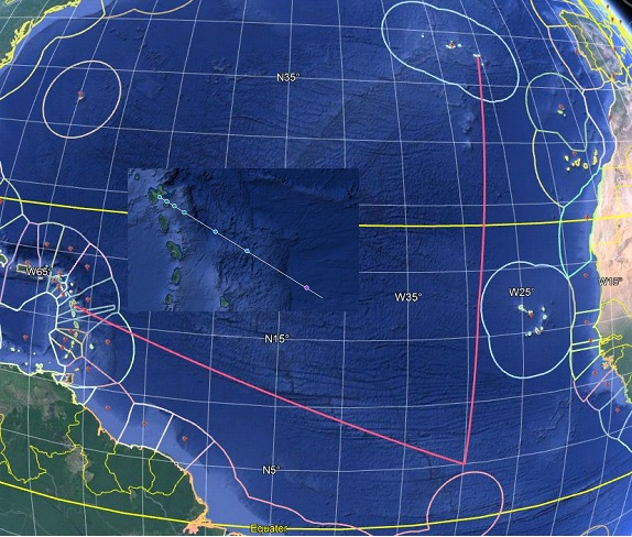 Proposed cruise track (with inset showing stations closer to Guadeloupe). Note: the track will vary depending on where Sargassum will be found.