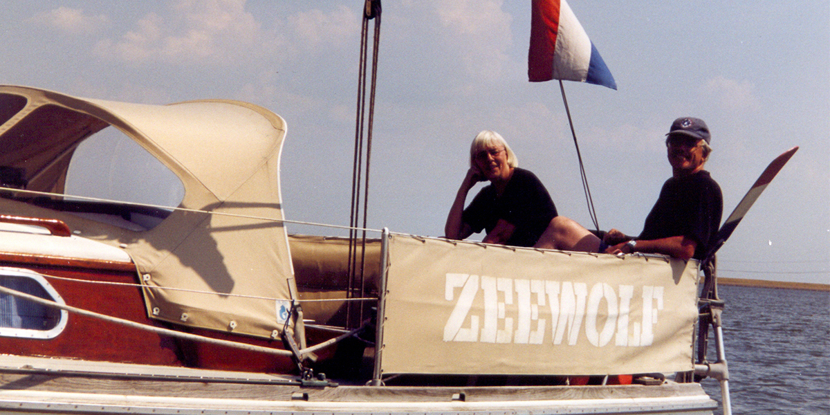 Photo: Wim and Ineke Wolff aboard their own ship Zeewolf. (1999) 
