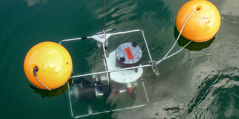 De onderzoekers filterden honderden liters water uit het meer van Lugano op een diepte van maximaal 275 meter met behulp van een op batterijen werkende in-situ pomp. Foto: Yuki Weber.