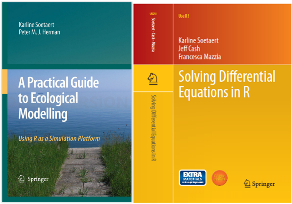 My two books deal with modelling, the green one from an ecological, the orange one from a mathematical perspective.
