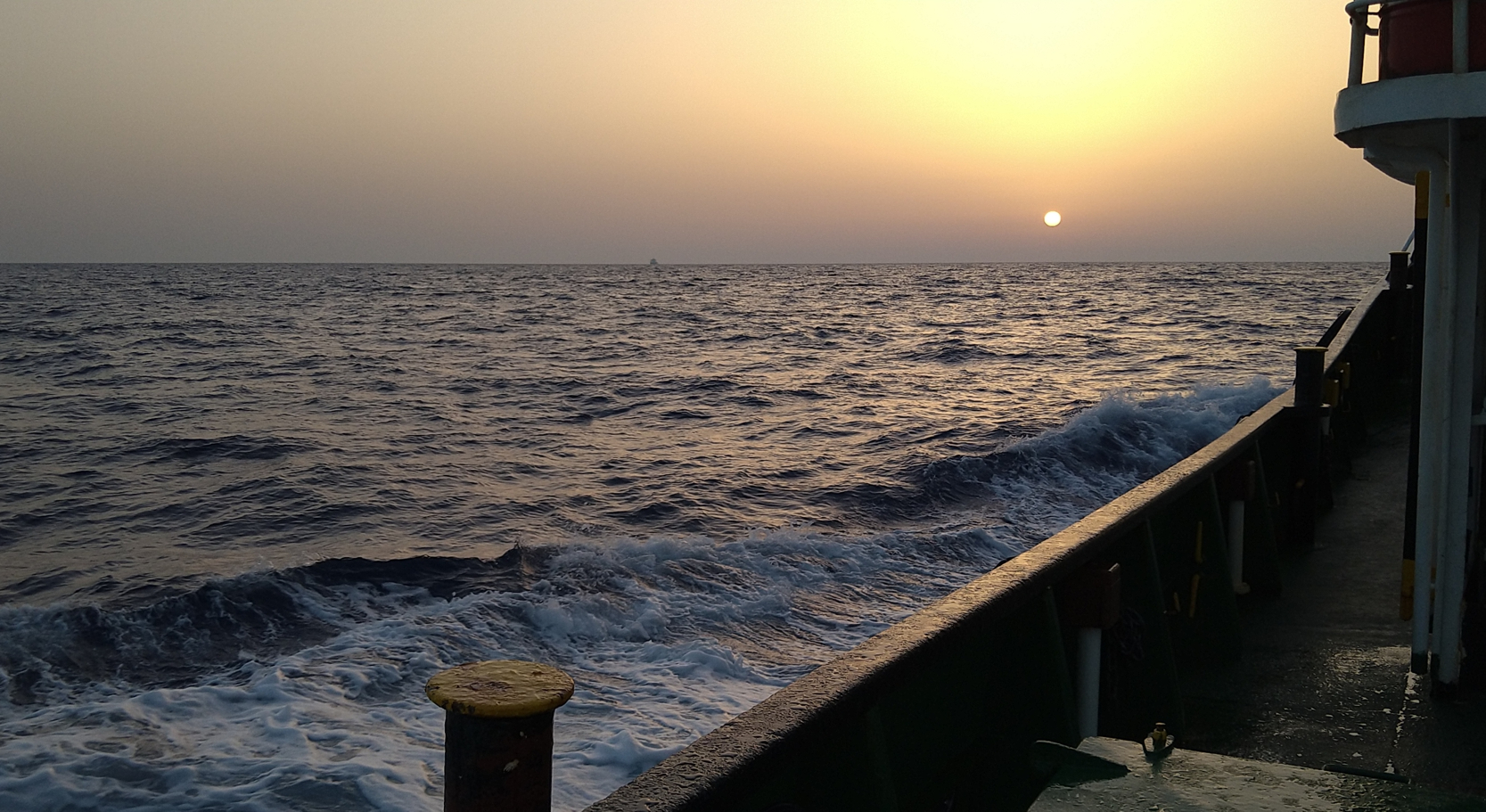 Dusty sunset in the Mediterranean, viewed from aboard Tug Macistone