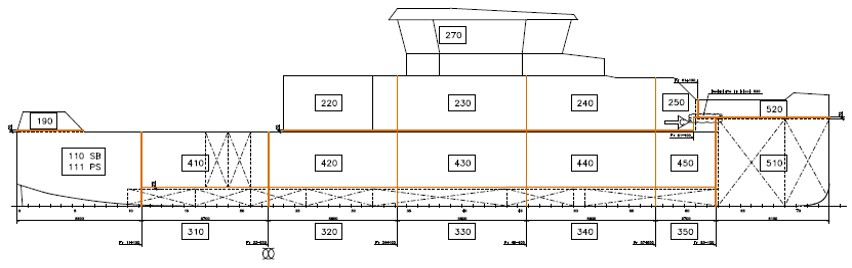 Drawing of the differtent sections of RV Wim Wolff