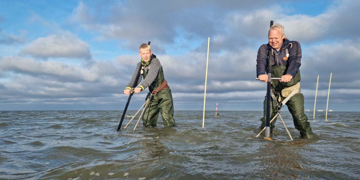 Shrimp fishermen disturbing the bottom nearby the Island of Griend. Photo: waddenmozaiek.nl