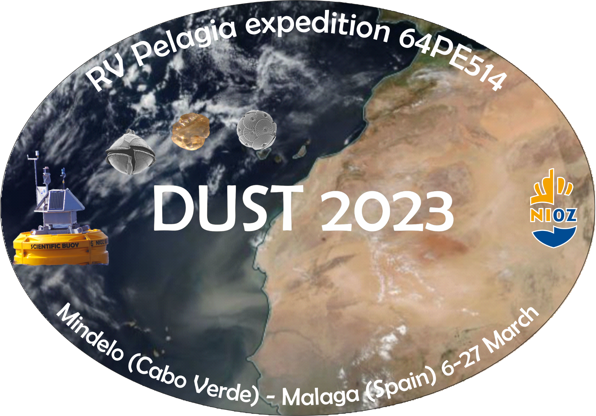 64PE514-DUST2023 logo (Satellite image © NASA)