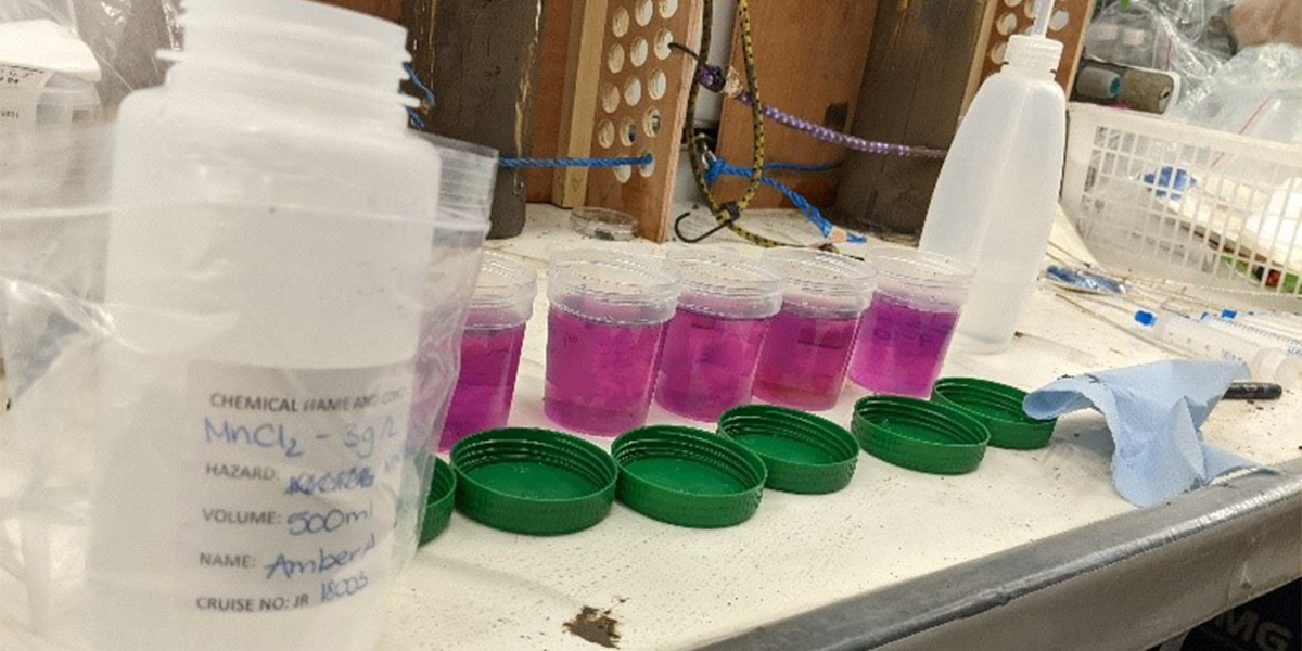 Pretty chemistry! Processing sediments and porewaters for radium and iron fluxes. Photo: Amber Annett.