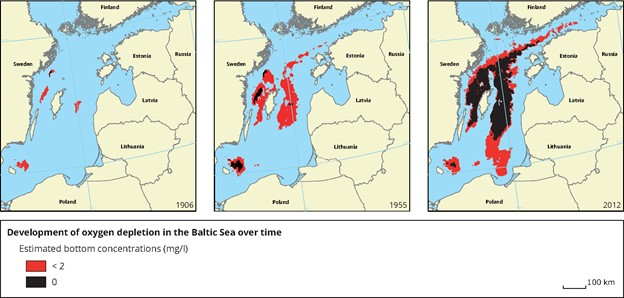 Development of oxygen depletion in the Baltic Sea over time. Image: European Environment Agency (EEA)