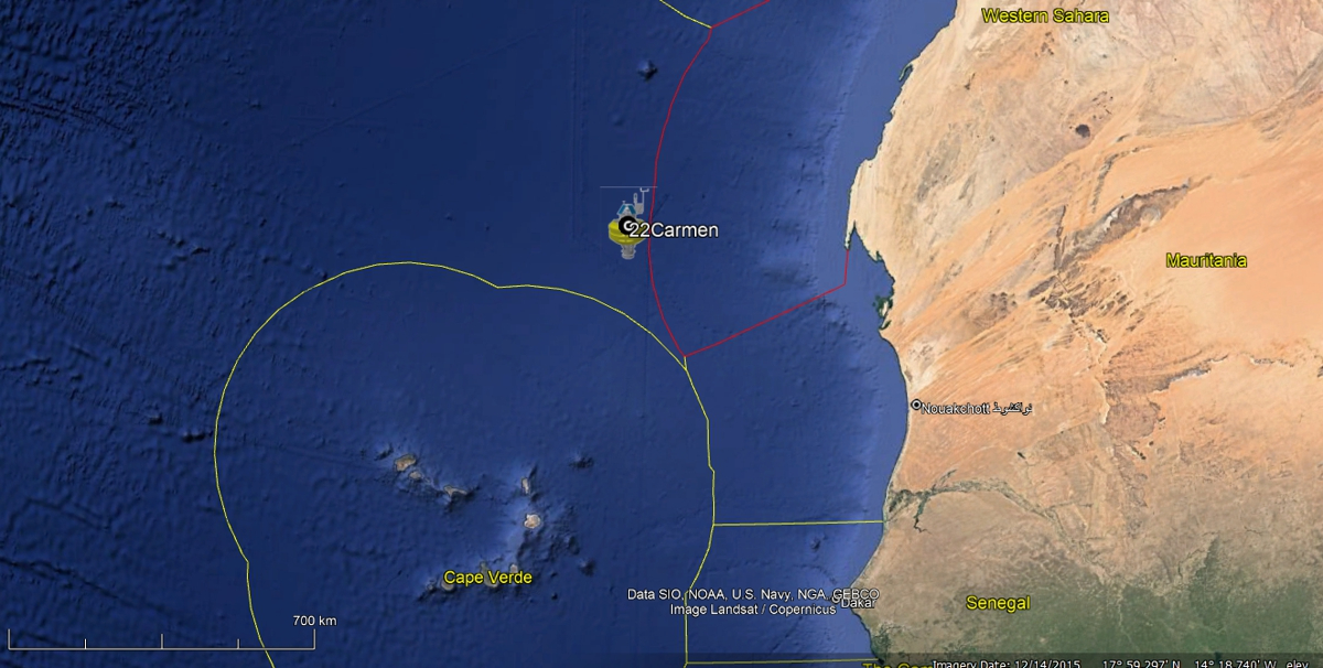 Google Earth map of the area in which buoy Carmen was deployed 