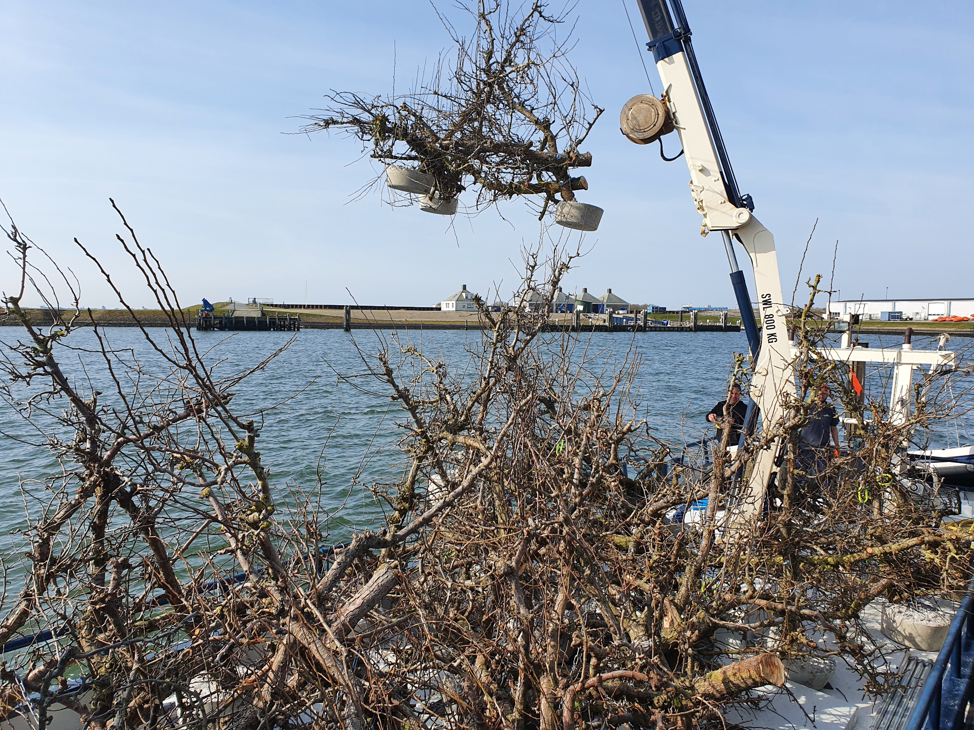 Loading the boat with parts of the TreeReef. Photo: Oscar Franken, NIOZ