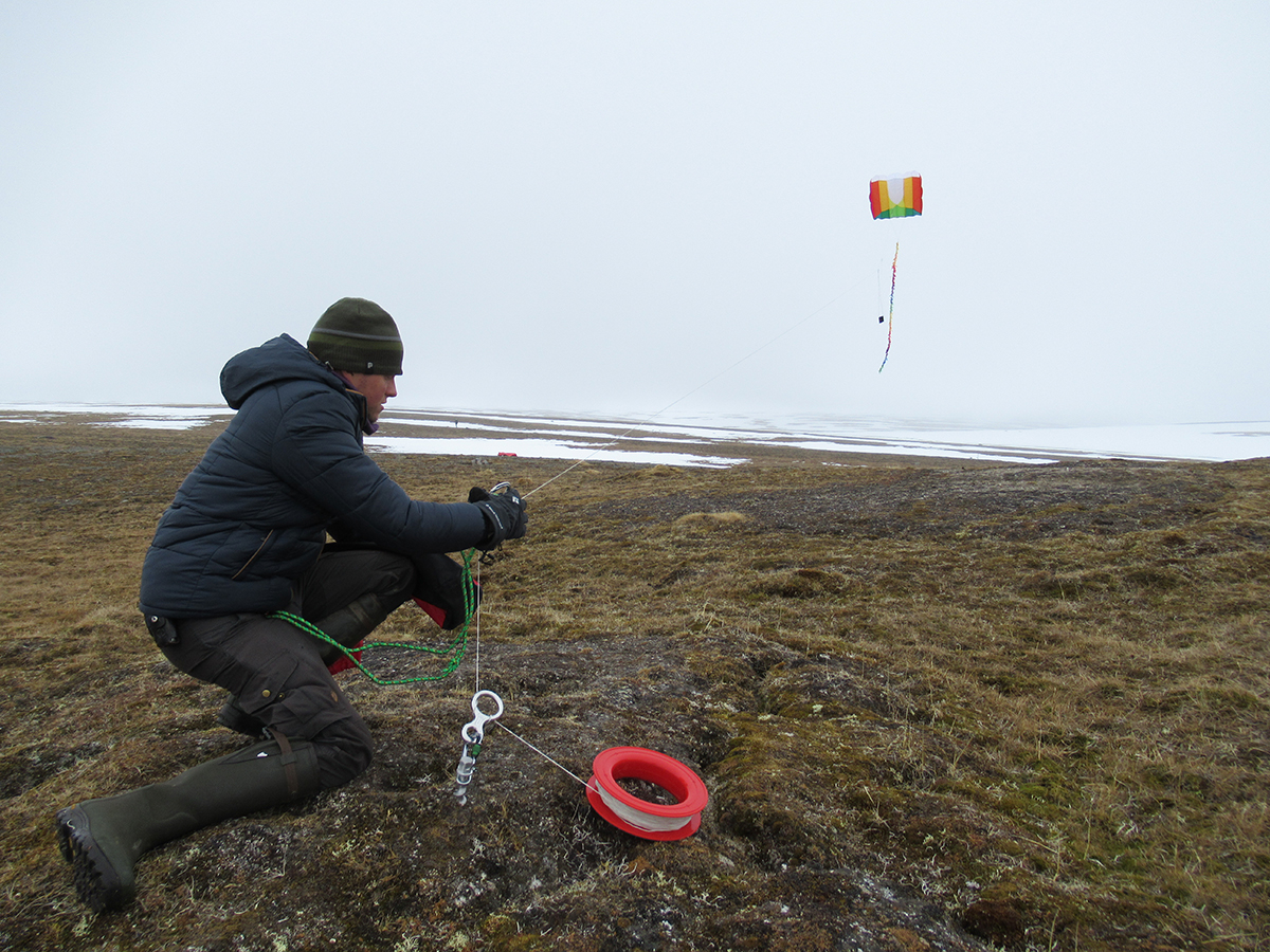 9 June 2019 Thomas flies a camera attached to a kite to record snow cover from above.