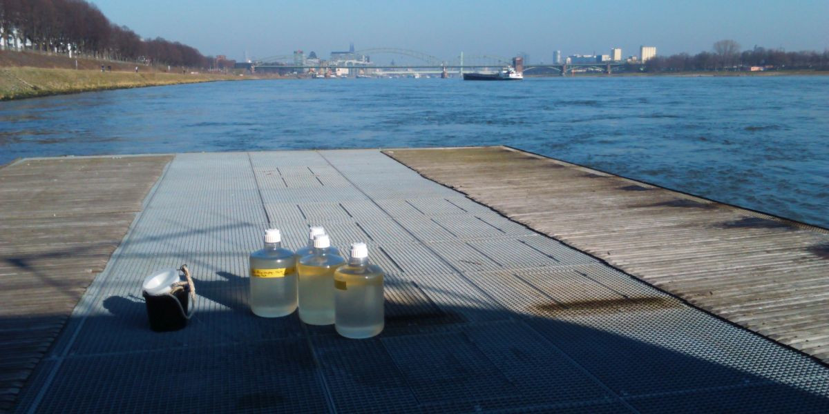 Sampling of the Rhine river water, September 2016, Cologne.