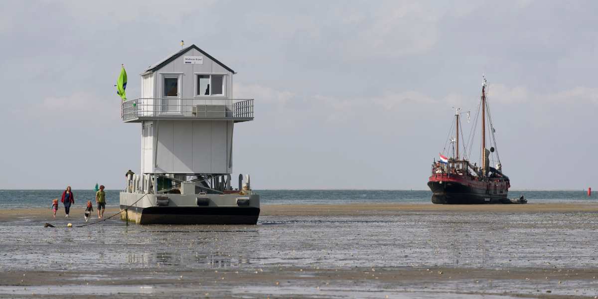 Wadden pontoon on a sandbank in the Wadden Sea.