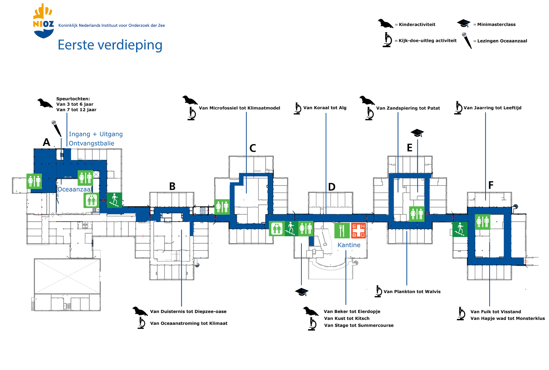 Plattegrond van de activiteiten op de eerste verdieping