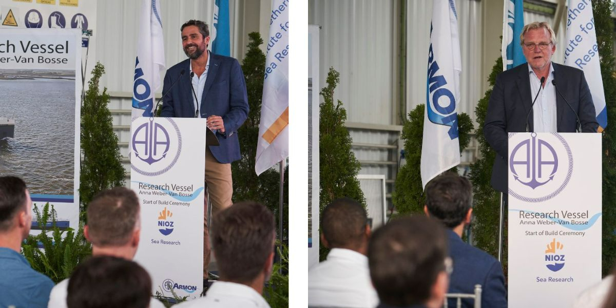 Welcome speech by site manager of Armon Shipyads in Vigo, Santiago Martin (left) and Han Dolman, director of NIOZ.