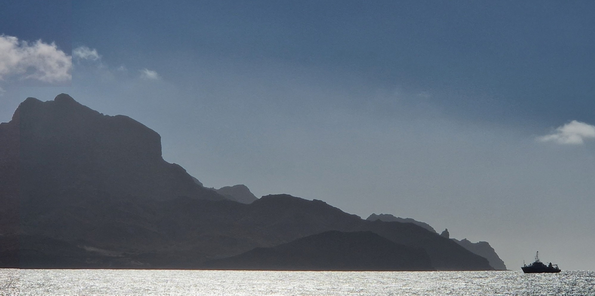 RV Pelagia approaching the harbour of Mindelo on the island of Sao Vicente