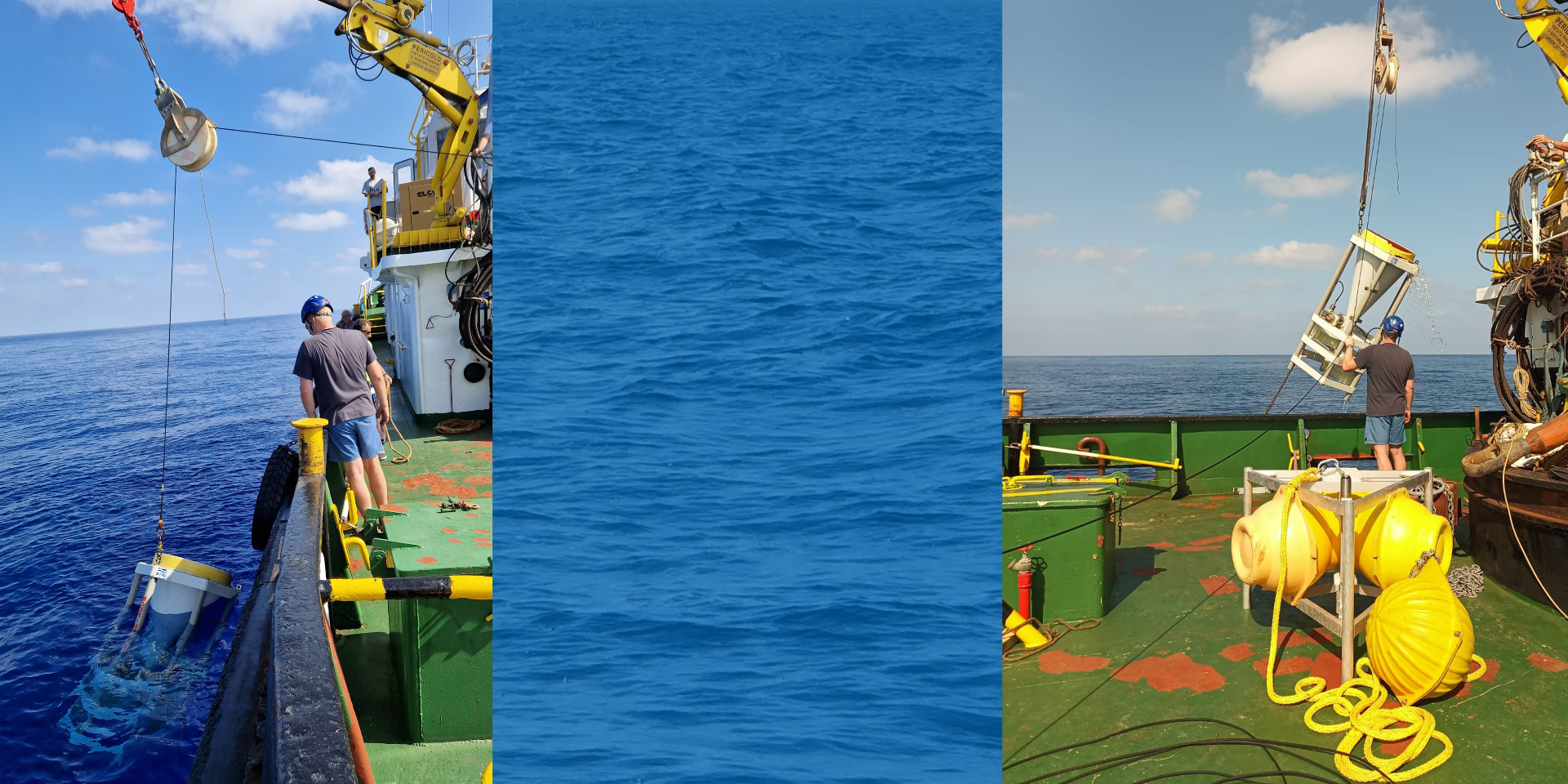 Clear waters nicely show the sediment trap, which is hoisted on board smoothly and securely.