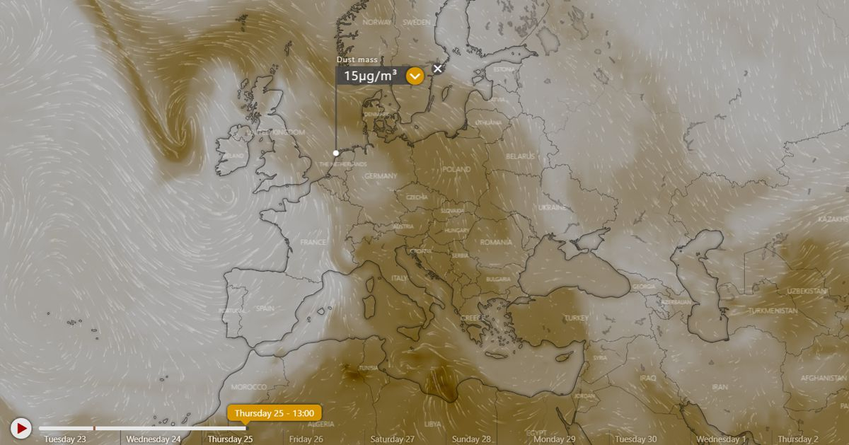 Windy.com projection of dust particles for 25 April, noon