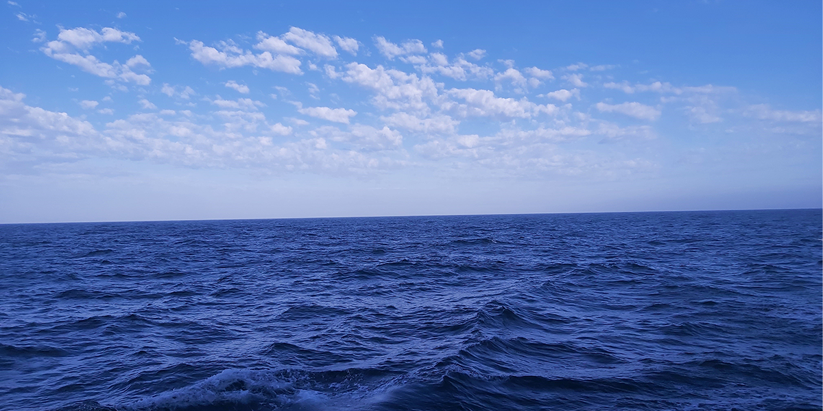 Figure 1: calm sea state and intense blue colour of the water in the North Atlantic