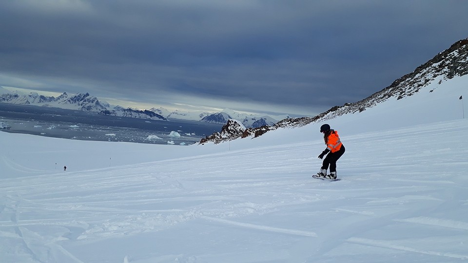 Snowboarding in Vals, Antarctica.