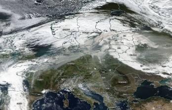 Satellite image (© NASA) of 17 October 2017 showing dirty clouds over northern Europe